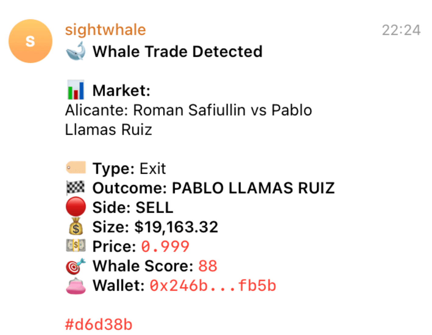 Real SightWhale Telegram alert screenshot 1