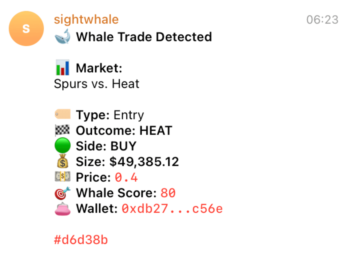 Real SightWhale Telegram alert screenshot 3